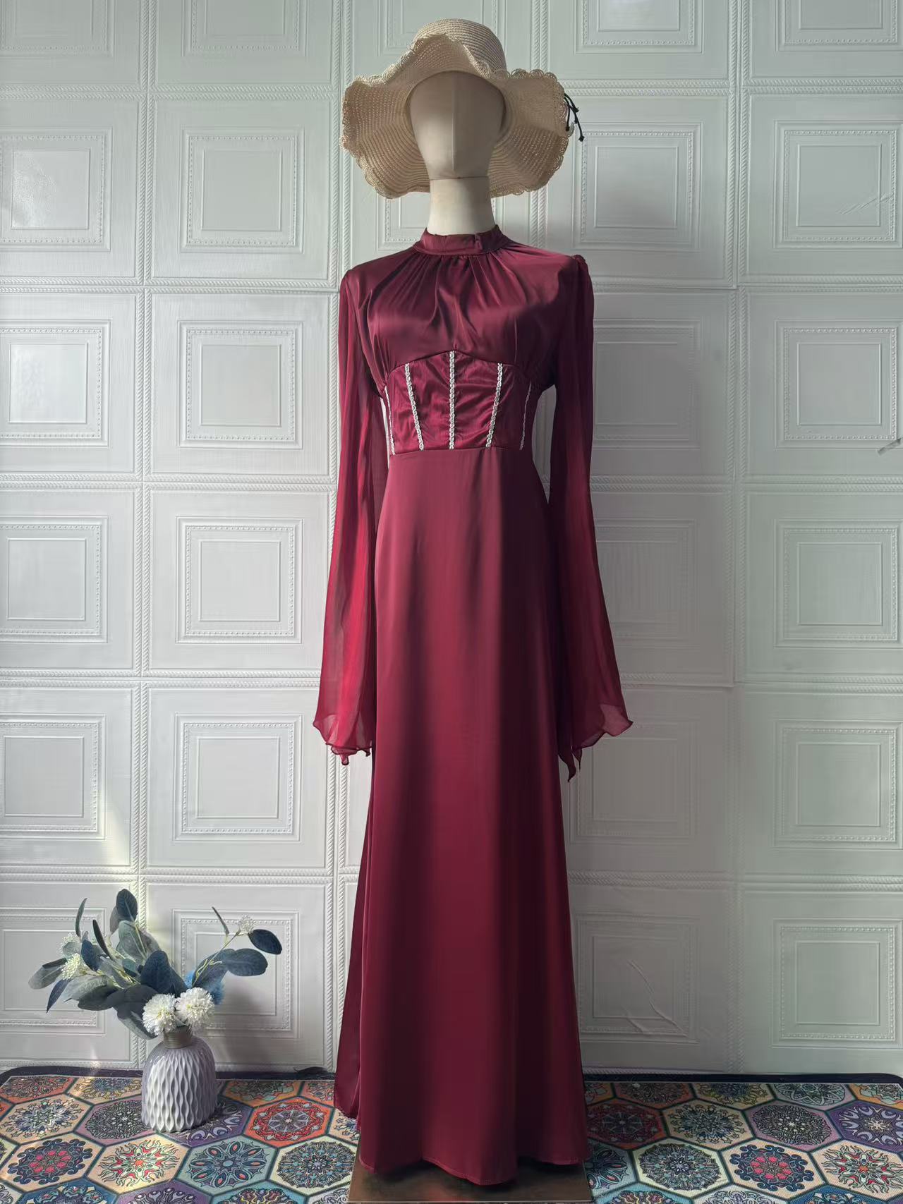 Women's Elegant Slim Fit Long Sleeve Floor-Length Dress – Noble Style, 6 Colors