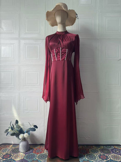 Women's Elegant Slim Fit Long Sleeve Floor-Length Dress – Noble Style, 6 Colors