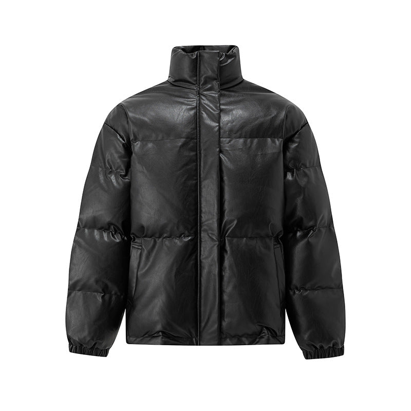 Men’s Retro Luxe PU Leather Cotton Jacket – Short Winter Coat | Loose Fit Warm Commuter Outerwear