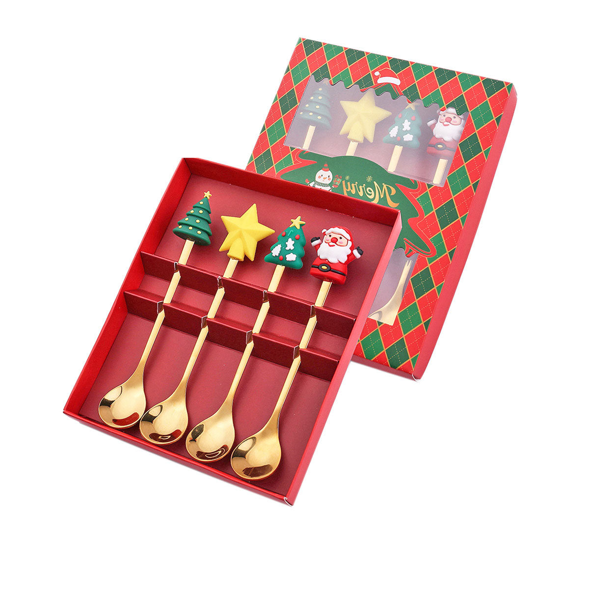 Elegant stainless steel coffee spoon and dessert fork set, perfect as a Christmas gift. Durable, stylish, and ideal for daily use or festive table settings.