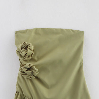 Women's Floral Detail Strapless Slim Fit Mini Dress | Olive
