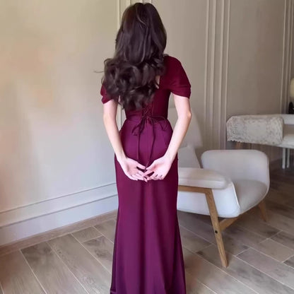 Elegant Mermaid Maxi Dress – Square Neck Short Sleeve Fitted Women’s Spring Dress | S–XXL