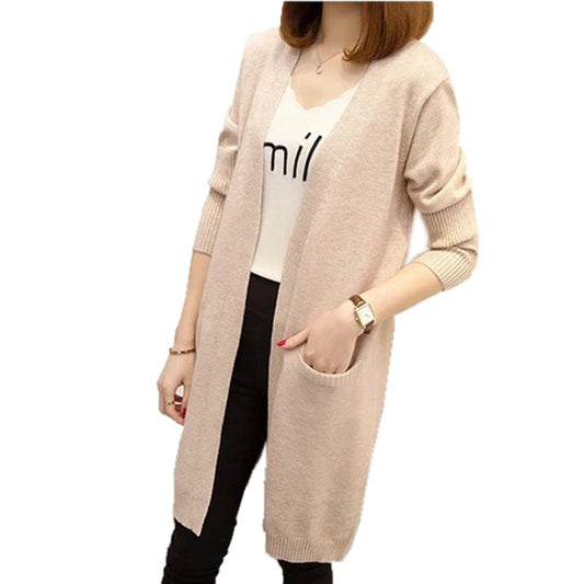 Oversized Knit Cardigan with Pockets - Long Sleeve V-Neck Sweater Coat