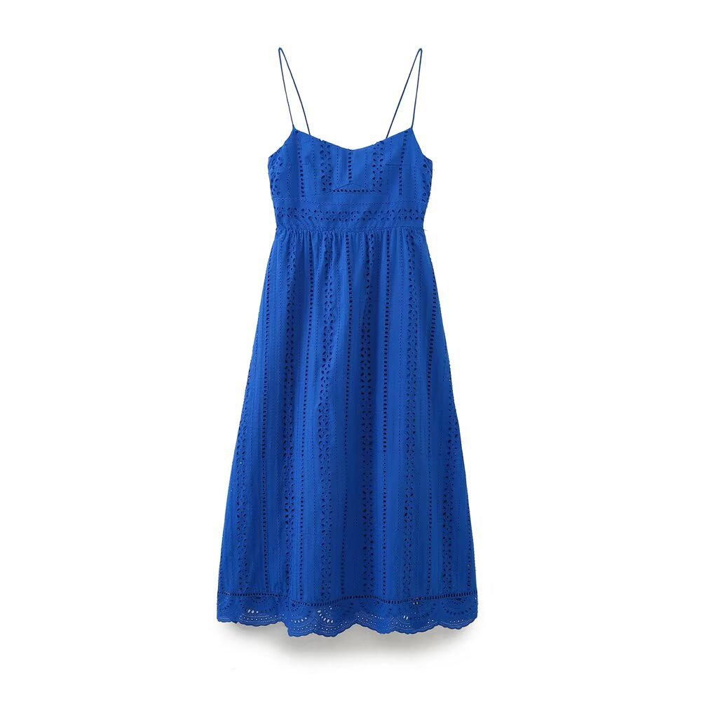 Women's Hollow Embroidered Camisole Maxi Dress | Blue