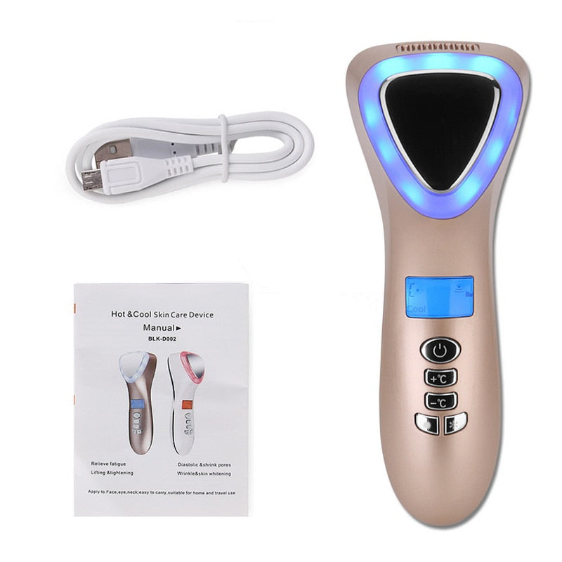 Ultrasonic Hot Cold LED Facial Hammer - Professional Face & Body Massager