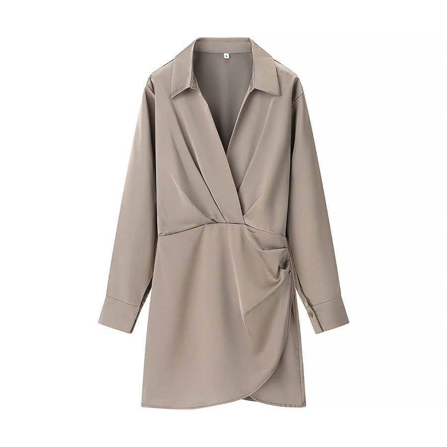 Elegant Side Pleated Wrap Dress for Women