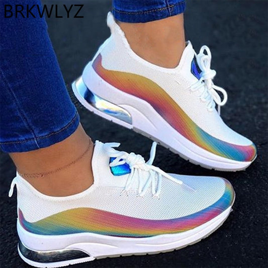 Women's Colorful Sneakers - Comfortable Lace-Up Vulcanized Walking Shoes | Casual Flat Fashion Sneakers