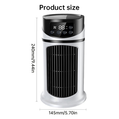 Compact mini USB air cooler with six speed levels, silent operation, and timer function. Bladeless design for safe, efficient personal cooling at home or office.