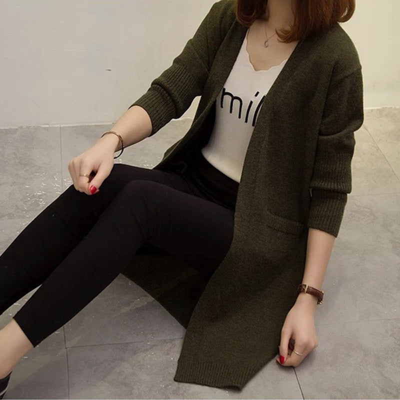 Oversized Knit Cardigan with Pockets - Long Sleeve V-Neck Sweater Coat