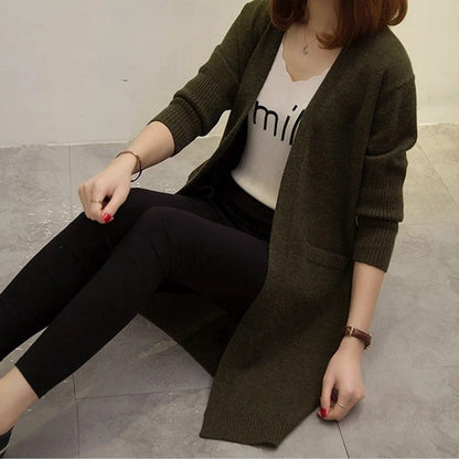 Oversized Knit Cardigan with Pockets - Long Sleeve V-Neck Sweater Coat