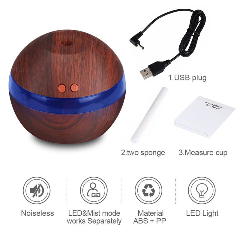 Wooden Aroma Humidifier with LED Light – USB Ultrasonic Essential Oil Diffuser (290ml)