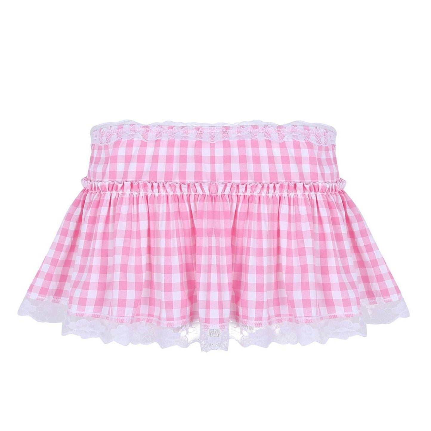 Grid Pattern Lace Trim Mini Skirt - Slim Fit Party Skirt