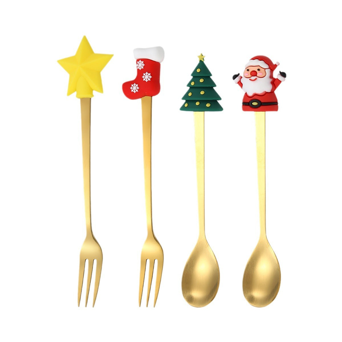 Elegant stainless steel coffee spoon and dessert fork set, perfect as a Christmas gift. Durable, stylish, and ideal for daily use or festive table settings.