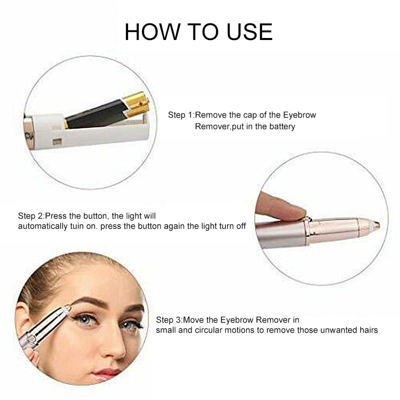 Painless Electric Eyebrow Epilator Pen – Facial Hair Remover & Eyebrow Trimmer for Lips, Face & Makeup Touch-Ups
