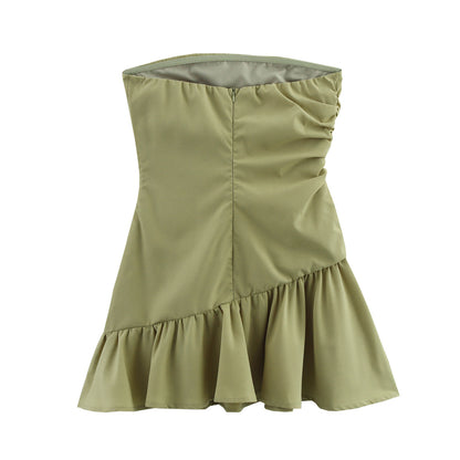 Women's Floral Detail Strapless Slim Fit Mini Dress | Olive