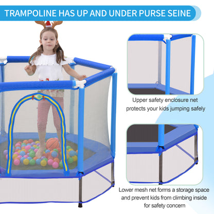 55” Toddler Trampoline with Safety Enclosure Net & Balls | Indoor & Outdoor Mini Trampoline for Kids | Safe, Sturdy Active Play for Toddlers