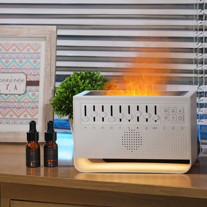 Haut-parleur Bluetooth multifonction avec bruit blanc, sons naturels, veilleuse douce et humidificateur. Idéal pour le sommeil, la détente et l’ambiance de la maison.