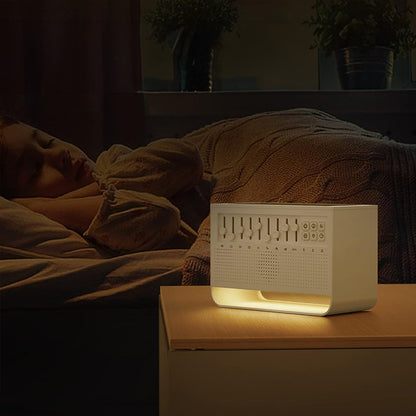 Haut-parleur Bluetooth multifonction avec bruit blanc, sons naturels, veilleuse douce et humidificateur. Idéal pour le sommeil, la détente et l’ambiance de la maison.