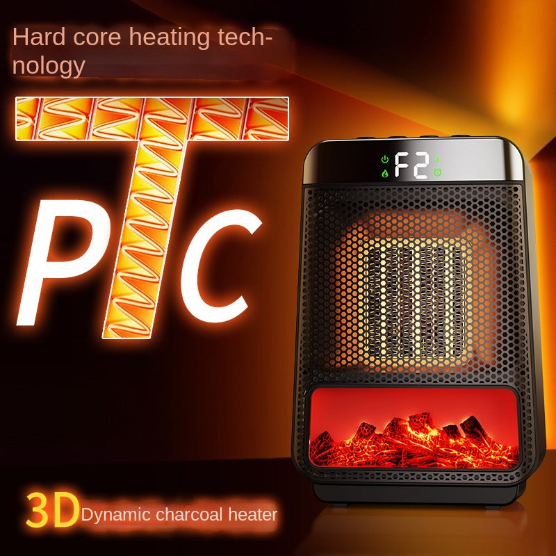 3D flame-effect PTC electric heater with fast heating, silent operation, and energy-saving performance. Safe, stylish, and perfect for home or office warmth.