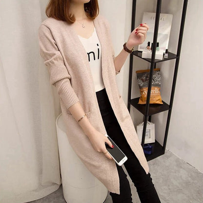 Oversized Knit Cardigan with Pockets - Long Sleeve V-Neck Sweater Coat