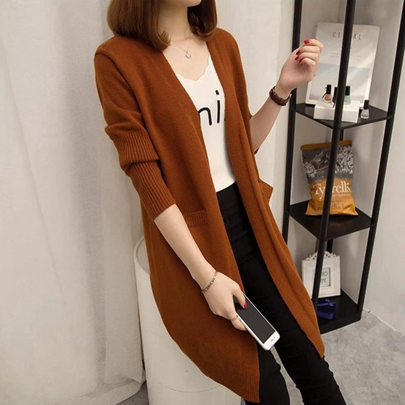 Oversized Knit Cardigan with Pockets - Long Sleeve V-Neck Sweater Coat