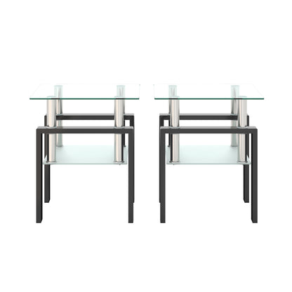 Set of 2 modern square tables made with tempered glass. Sleek, durable, and stylish—perfect as tea tables, coffee tables, or end tables for living rooms.