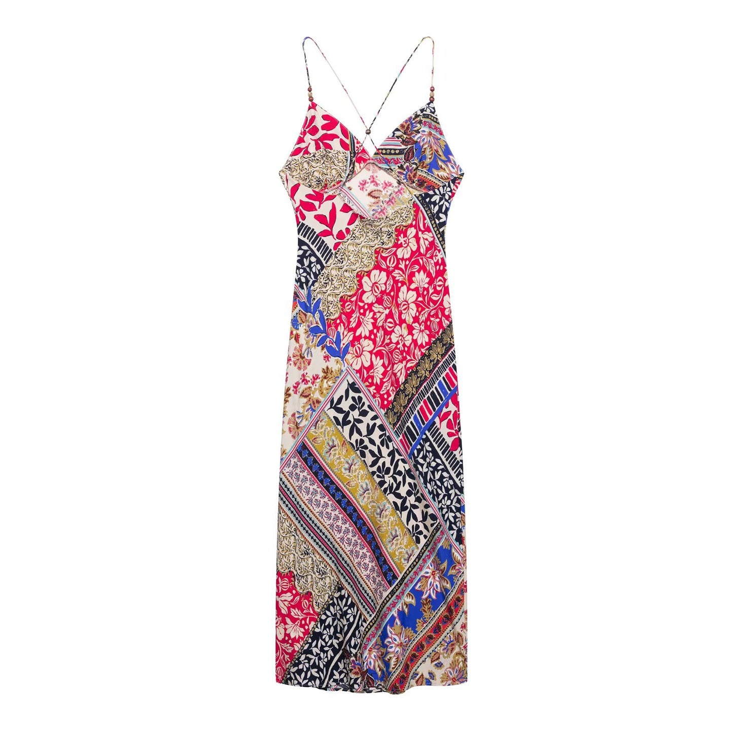 Women's Printed Backless V-Neck Camisole Maxi Dress
