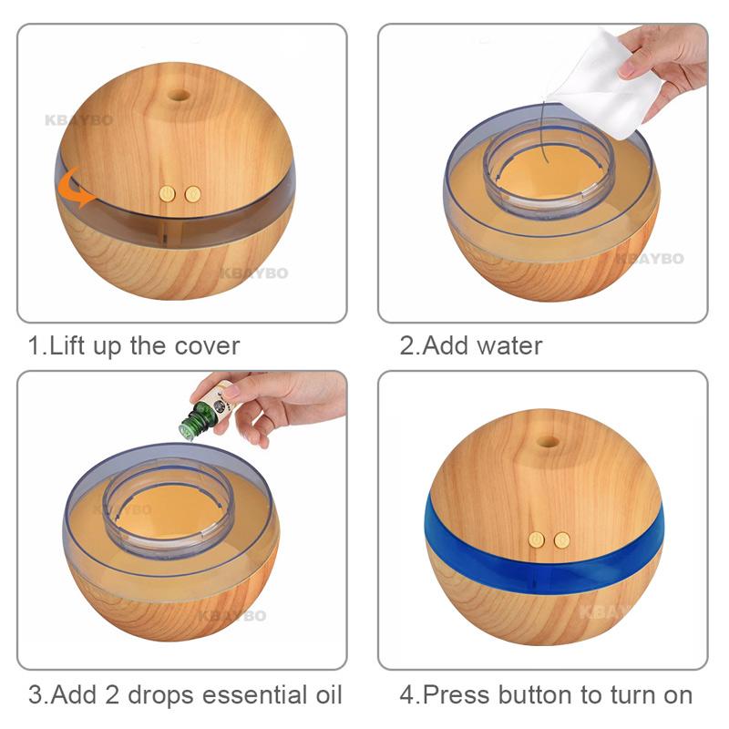 Wooden Aroma Humidifier with LED Light – USB Ultrasonic Essential Oil Diffuser (290ml)