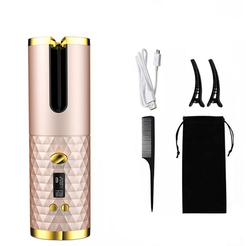 Portable USB Automatic Curling Iron - Cordless LCD Hair Curler