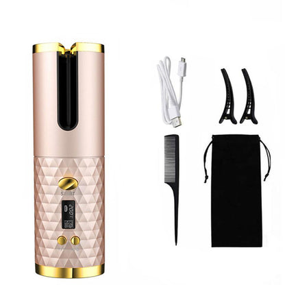 Portable USB Automatic Curling Iron - Cordless LCD Hair Curler