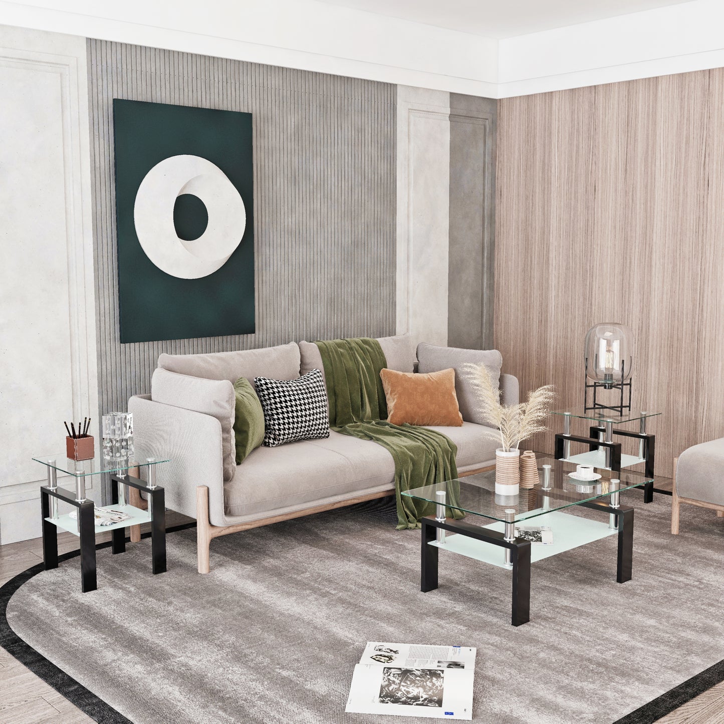 Set of 2 modern square tables made with tempered glass. Sleek, durable, and stylish—perfect as tea tables, coffee tables, or end tables for living rooms.