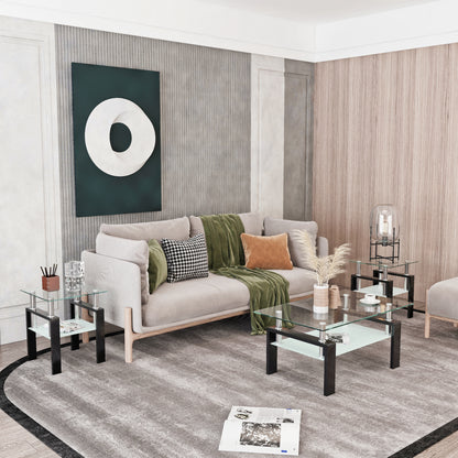 Set of 2 modern square tables made with tempered glass. Sleek, durable, and stylish—perfect as tea tables, coffee tables, or end tables for living rooms.