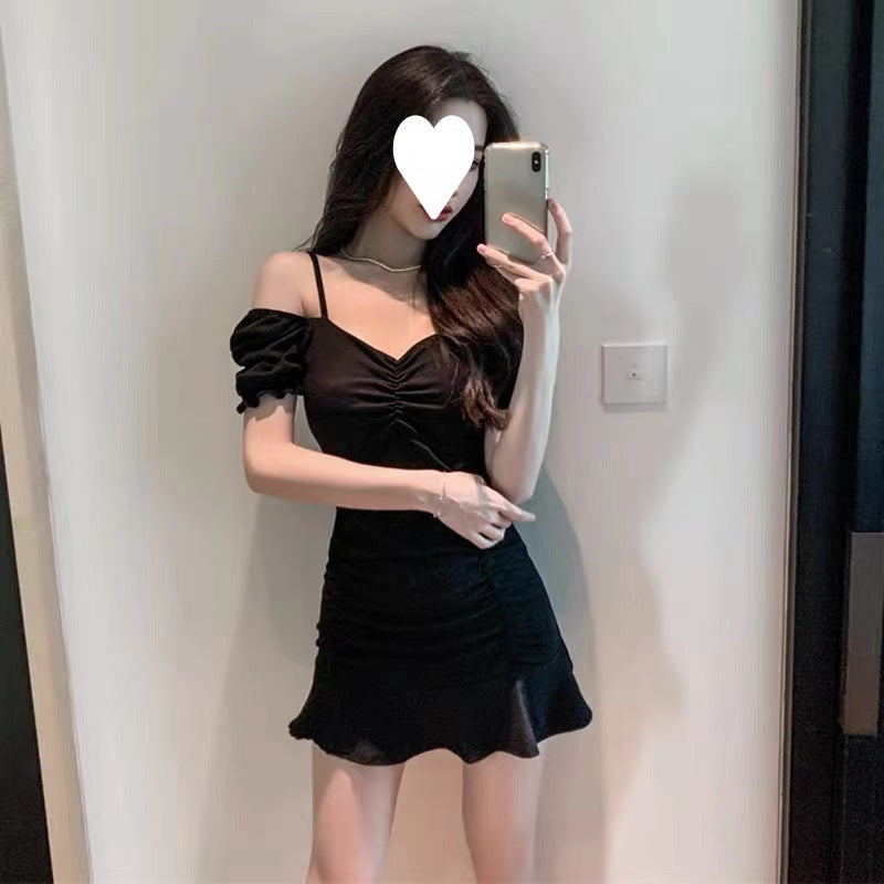 Mini-robe évasée asymétrique à manches bouffantes pour femme – Caraco torsadé en soie