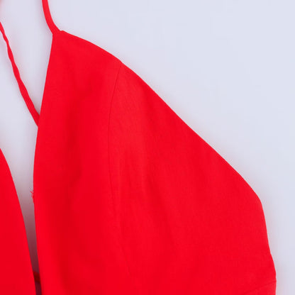 Women's Backless V-Neck Loose Maxi Dress | Red