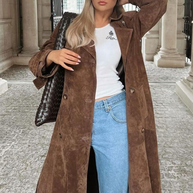 Elegant Women’s Brown Long Coat with Belted Waist – Winter Luxury Outerwear, Timeless & Chic Style