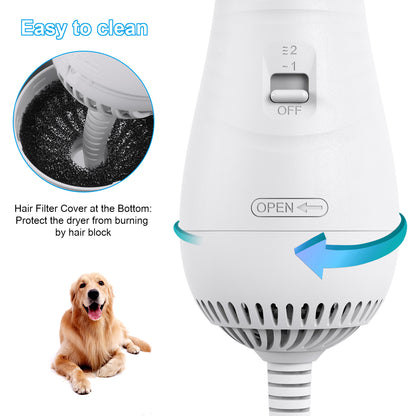 2-in-1 Portable Dog Hair Dryer & Brush - Low Noise Pet Grooming Blower