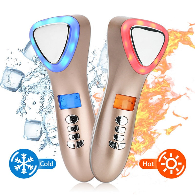 Ultrasonic Hot Cold LED Facial Hammer - Professional Face & Body Massager