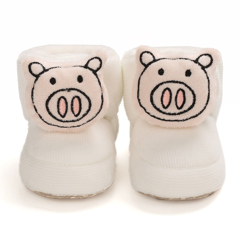 Baby Winter Boots - Warm Plush Cotton Shoes with Soft Sole for 0-1 Year Old | Cute Cartoon High-Top Baby Shoes