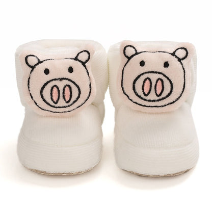 Baby Winter Boots - Warm Plush Cotton Shoes with Soft Sole for 0-1 Year Old | Cute Cartoon High-Top Baby Shoes
