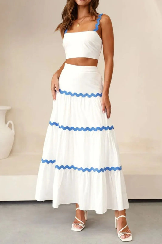White Striped Cami & Maxi Skirt Set - Two Piece Outfit