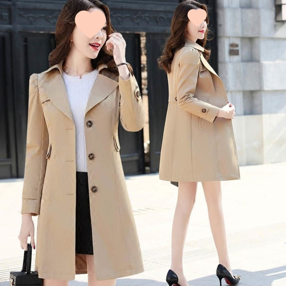 Chic Women’s Single-Breasted Trench Coat – Mid-Length Slim Fit | Elegant Casual Luxury Outerwear
