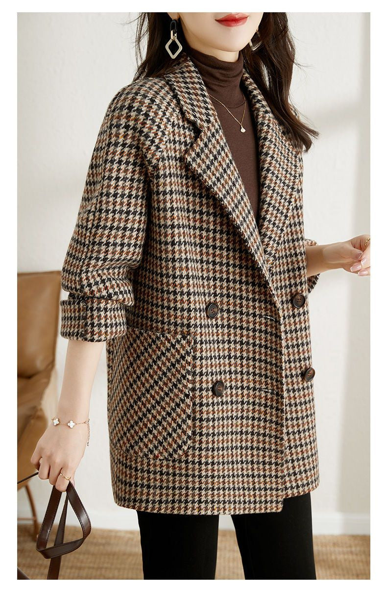 Women’s Luxe Houndstooth Wool Coat – Tailored Winter Outerwear | Elegant Premium Long Coat