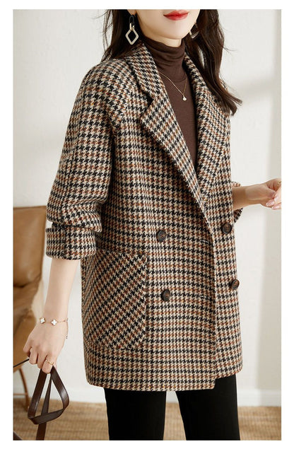 Women’s Luxe Houndstooth Wool Coat – Tailored Winter Outerwear | Elegant Premium Long Coat