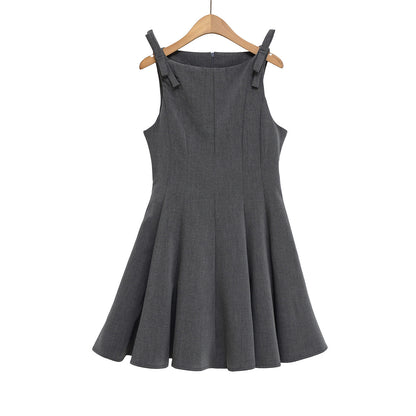 Women's Bow Shoulder A-Line Mini Dress | Dark Grey
