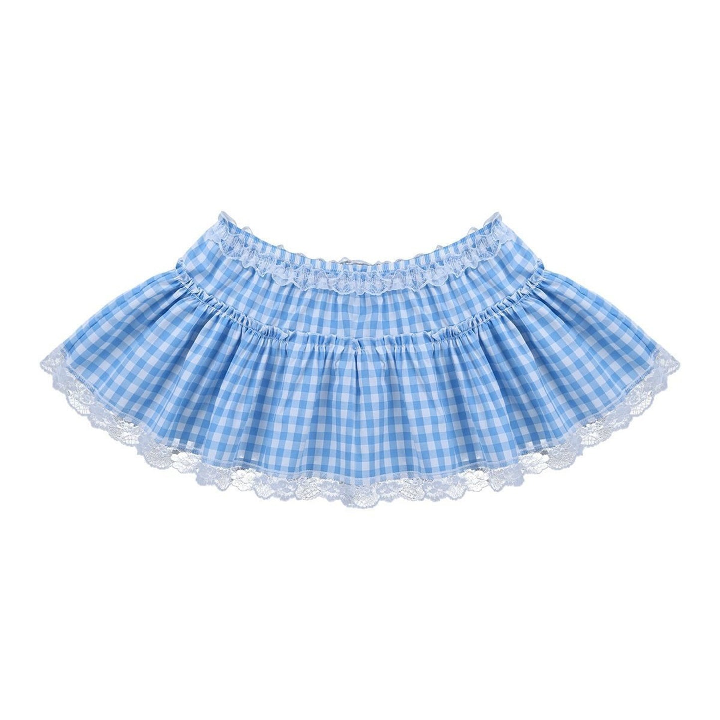 Grid Pattern Lace Trim Mini Skirt - Slim Fit Party Skirt