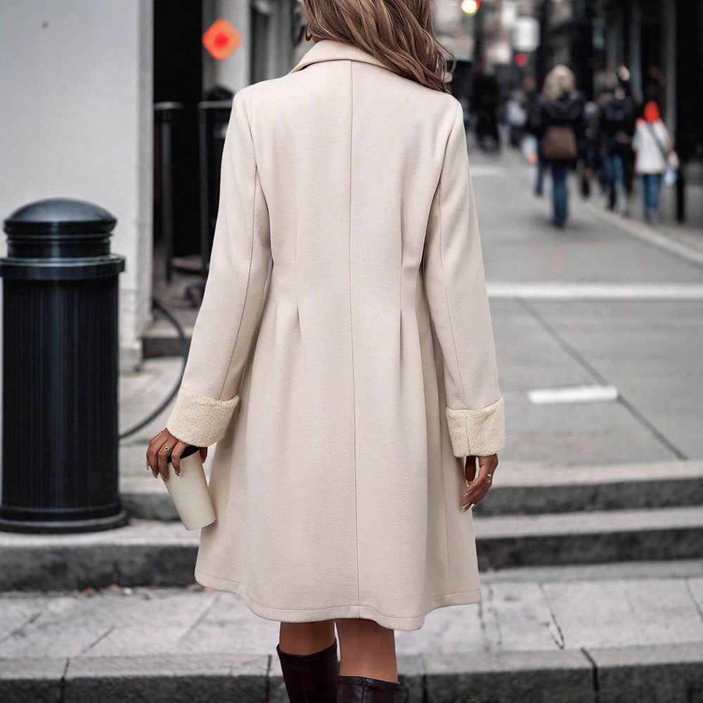 Women’s Autumn/Winter Waist-Cinching Wool Coat – Knee-Length Elegant Medium-Long Outerwear | Refined Luxury Style