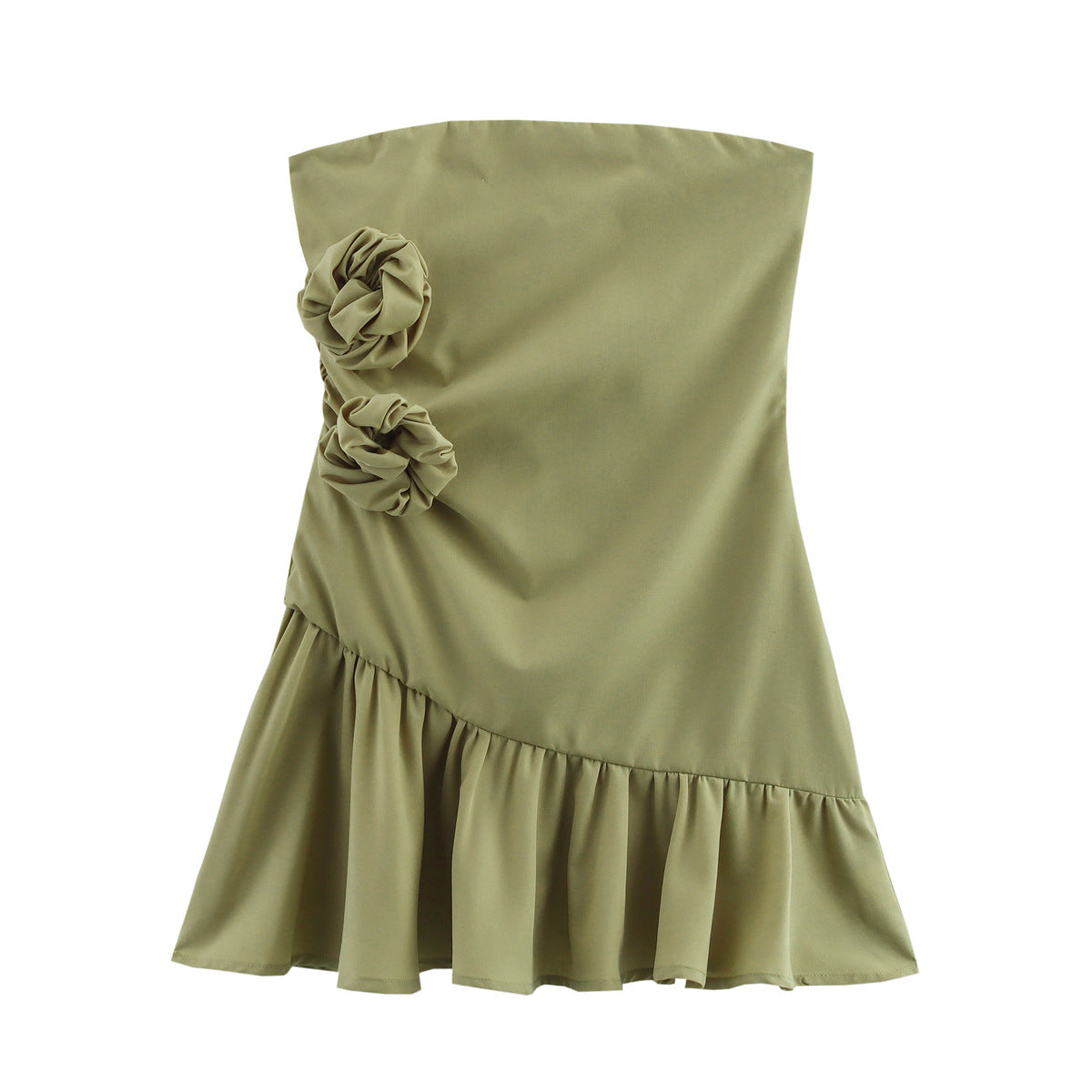 Women's Floral Detail Strapless Slim Fit Mini Dress | Olive