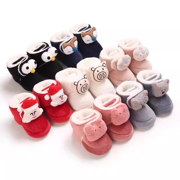 Baby Winter Boots - Warm Plush Cotton Shoes with Soft Sole for 0-1 Year Old | Cute Cartoon High-Top Baby Shoes