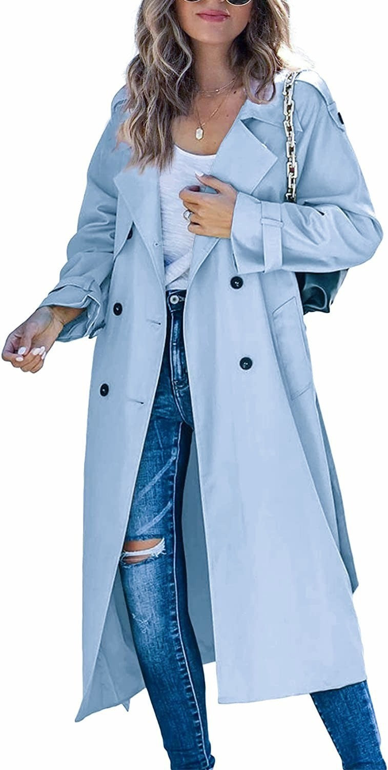 Luxury Wool-Blend Trench Coat for Women – Autumn/Winter Double-Breasted Long Coat with Notch Lapel, Straight Fit Elegant Casual Outerwear