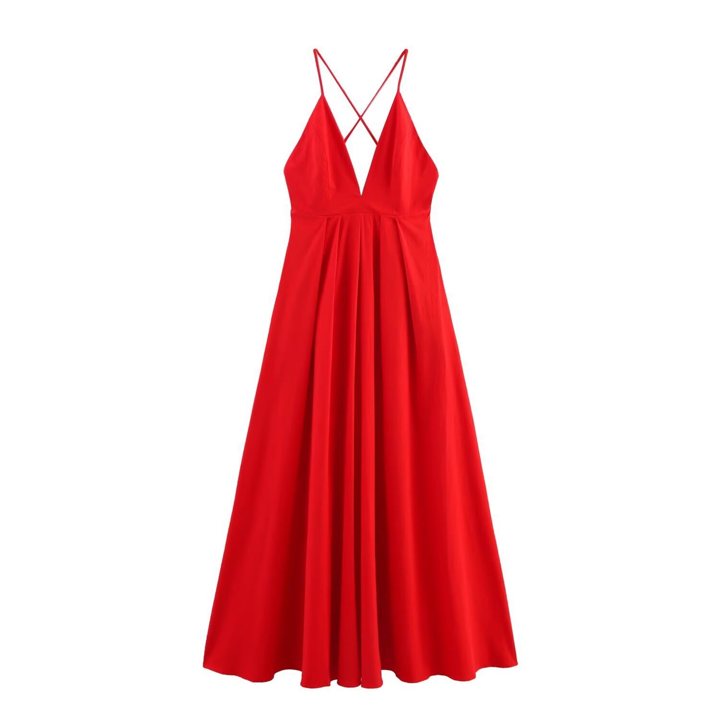 Women's Backless V-Neck Loose Maxi Dress | Red